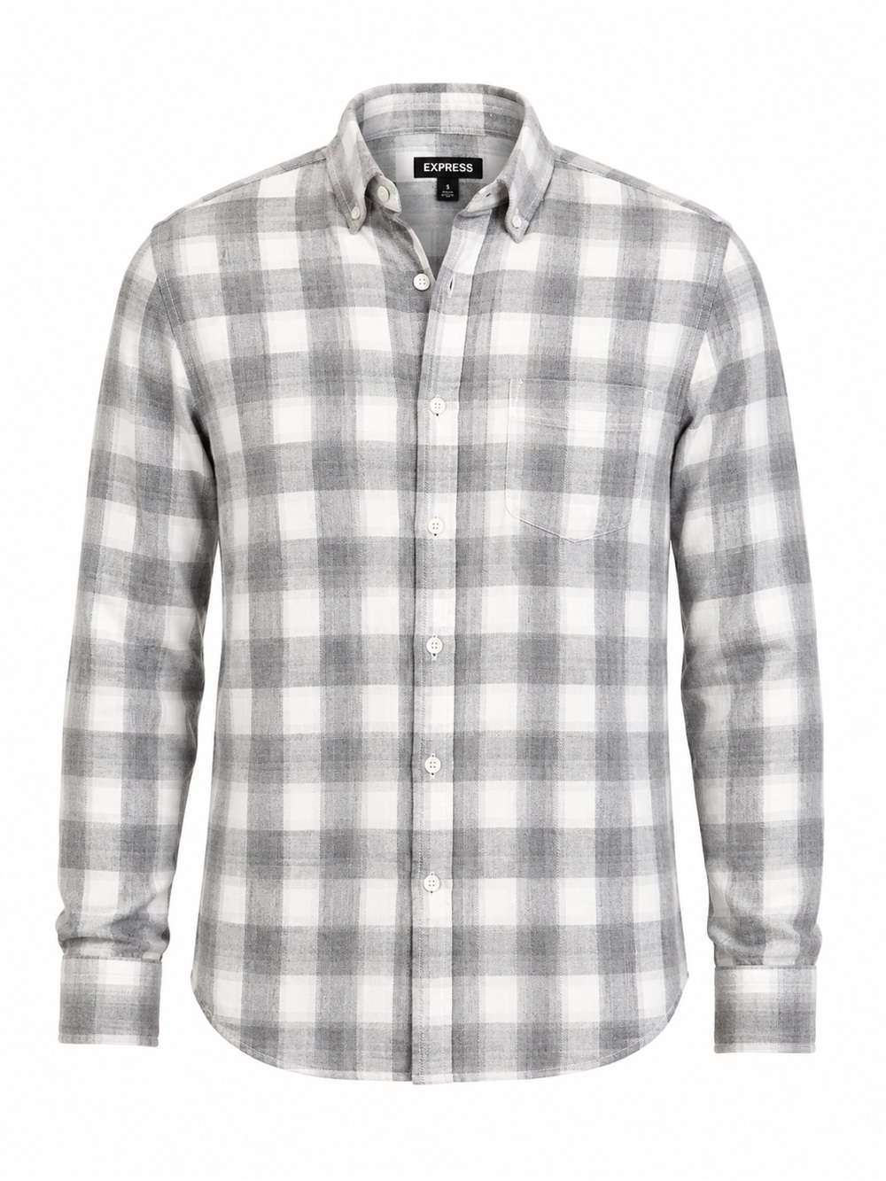 Express Men’s Gray White Plaid Button Down Shirt Size Small